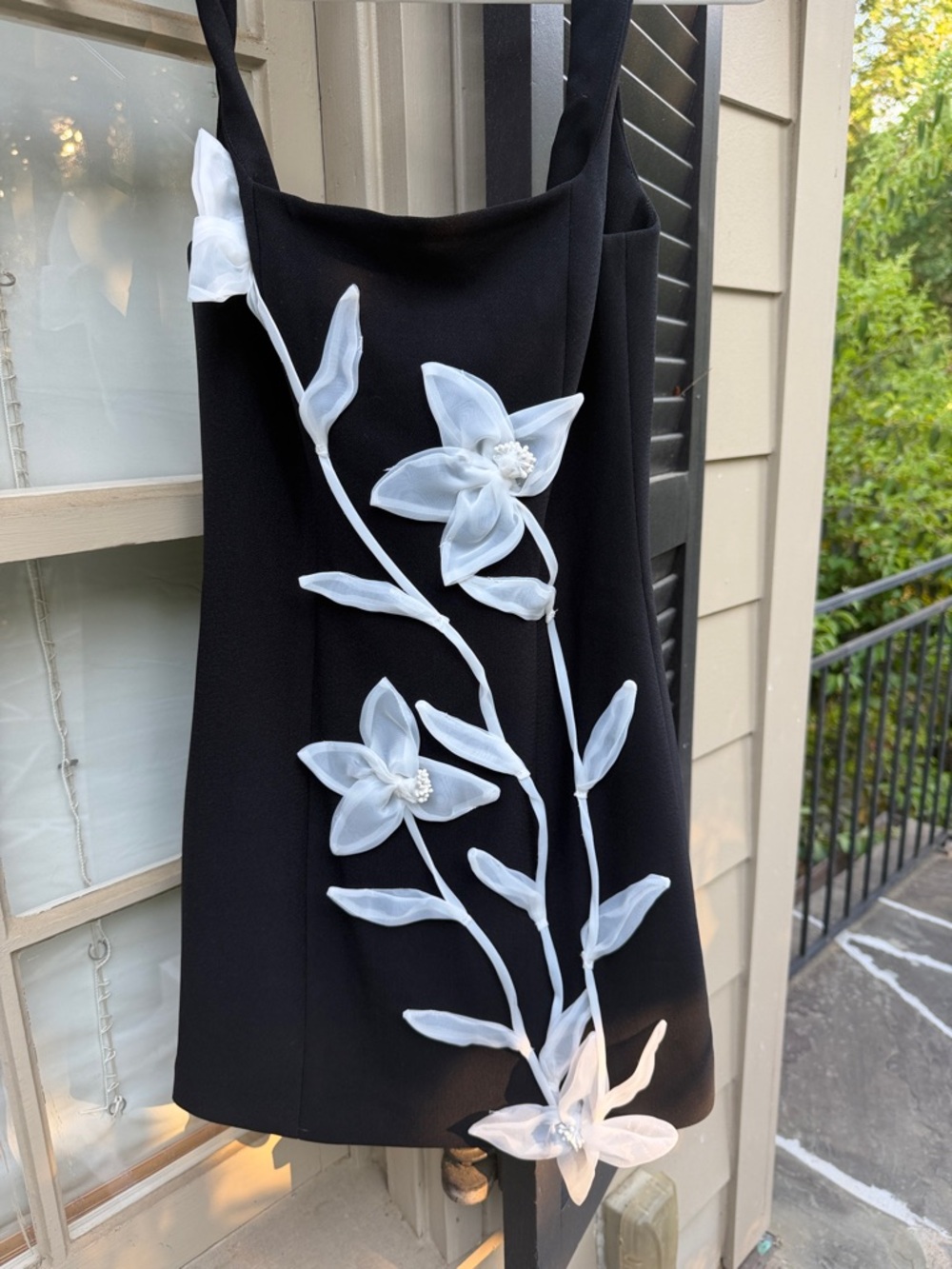 Elliatt Black Mini Dress with White Floral Appliqué